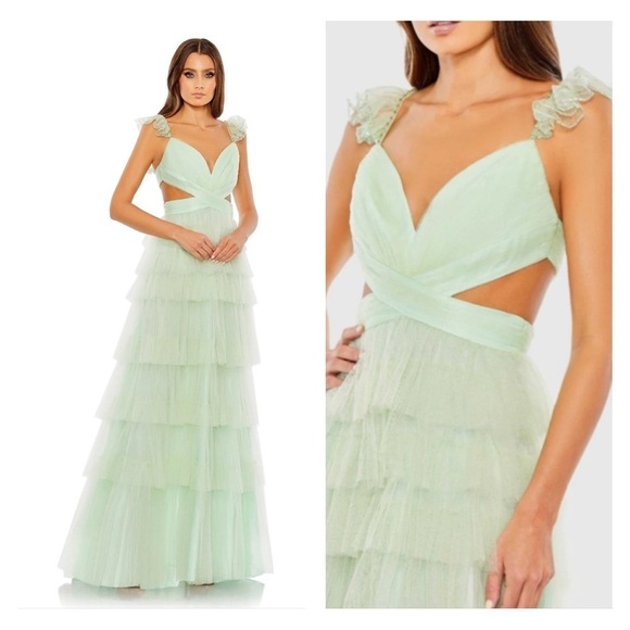 Mac Duggal 50670 NWT Ruffle Tiered Tulle Cut Out Gown - Picture 1 of 8